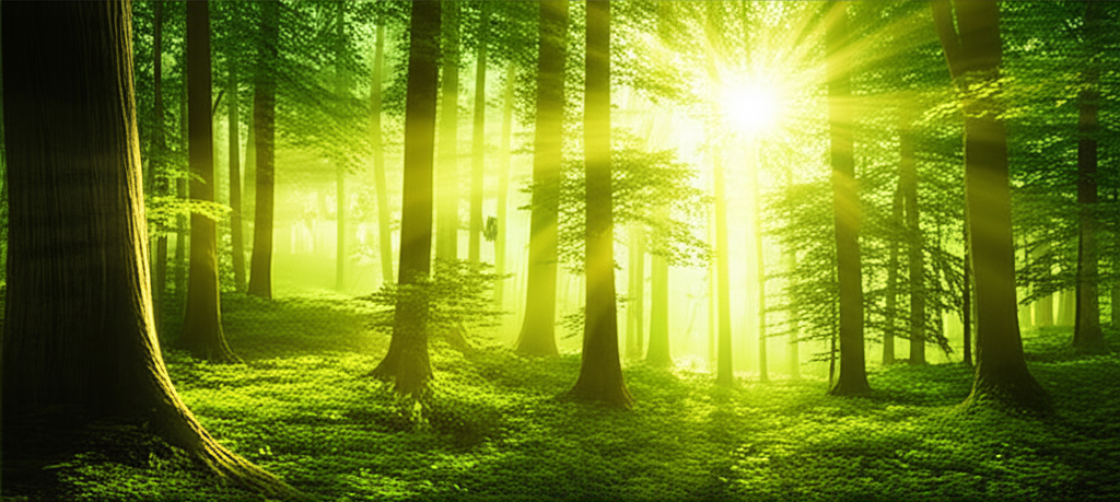 Healthy forest with sunlight filtering through
